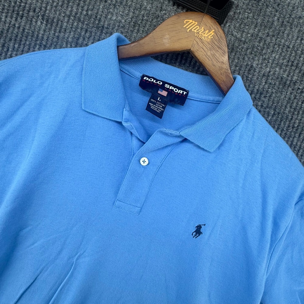 Polo Sport Polo Shirt Mens Large L Blue Excellent Short Sleeve Cotton Pique